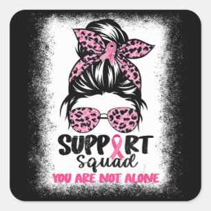 Support Squad Messy Bun Pink Warrior Breast Cancer Vierkante Sticker