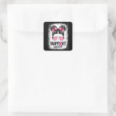 Support Squad Messy Bun Pink Warrior Breast Cancer Vierkante Sticker (Tas)