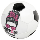 Support Squad Messy Bun Pink Warrior Breast Cancer Voetbal (Drie kwart)