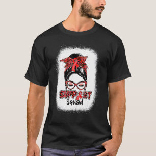 Support Squad Messy Bun Red Ribbon Heart Disease A T-shirt