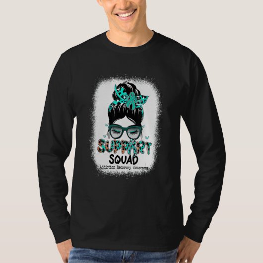 Support Squad Messy Bun Teal Ribbon Addiction Reco T-shirt (Voorkant)