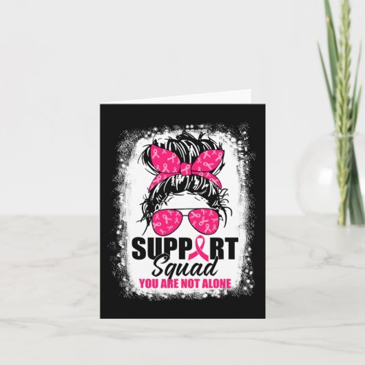 Support Squad Messy Bun Warrior Breast Cancer Awar Kaart (Voorkant)