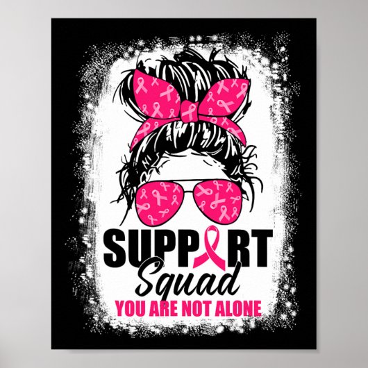 Support Squad Messy Bun Warrior Breast Cancer Awar Poster (Voorkant)