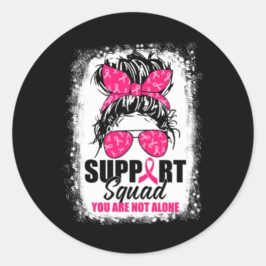 Support Squad Messy Bun Warrior Breast Cancer Awar Ronde Sticker (Voorkant)