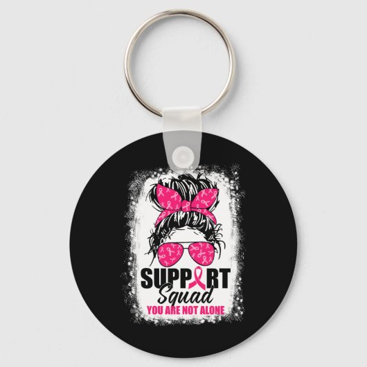 Support Squad Messy Bun Warrior Breast Cancer Awar Sleutelhanger (Voorkant)