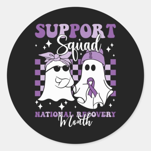 Support Squad Nationale Herstel Maand Verslaving R Ronde Sticker (Voorkant)