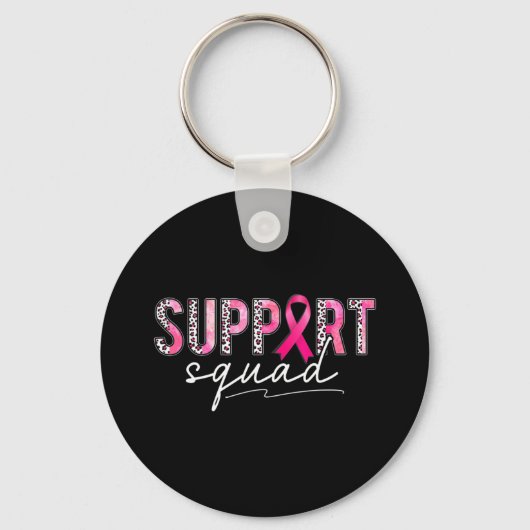 Support Squad Pink Leopard Ribbon Breast Cancer Aw Sleutelhanger (Voorkant)