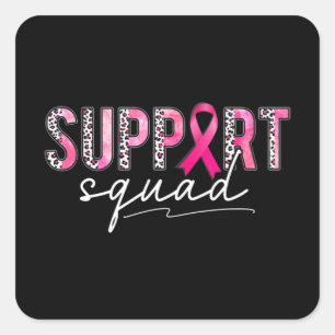 Support Squad Pink Leopard Ribbon Breast Cancer Aw Vierkante Sticker