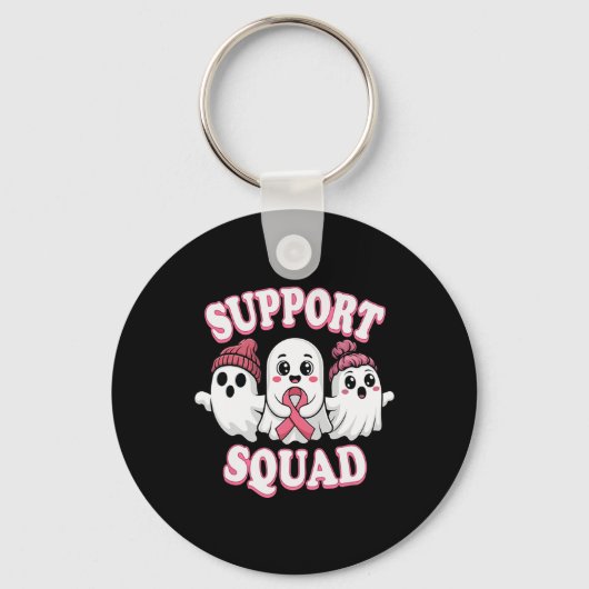 Support Squad Pink Ribbon Ghost Breast Cancer Awar Sleutelhanger (Voorkant)