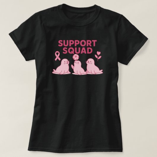 Support Squad – Pink Ribbon Seal T-shirt (Design voorkant)