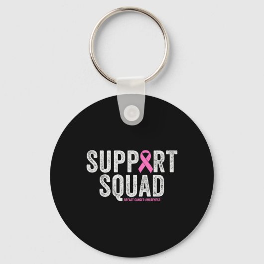 Support Squad Pink Warrior Breast Cancer Bewusthei Sleutelhanger (Voorkant)