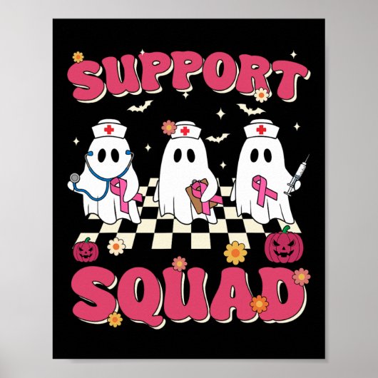 Support Squad Retro Groovy Nurse Borstkanker AWA Poster (Voorkant)