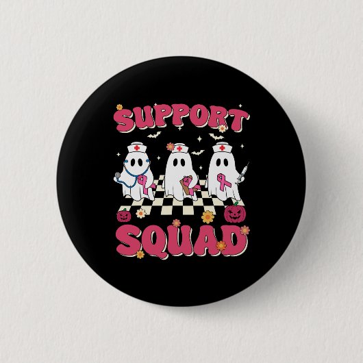 Support Squad Retro Groovy Nurse Borstkanker AWA Ronde Button 5,7 Cm (Voorkant)