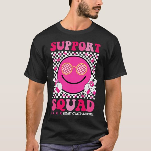 Support Squad Roze Glimlach Gezicht Borstkanker T-shirt (Voorkant)