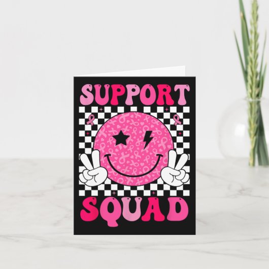 Support Squad Roze Lint Glimlach Gezicht Borstkank Kaart (Voorkant)