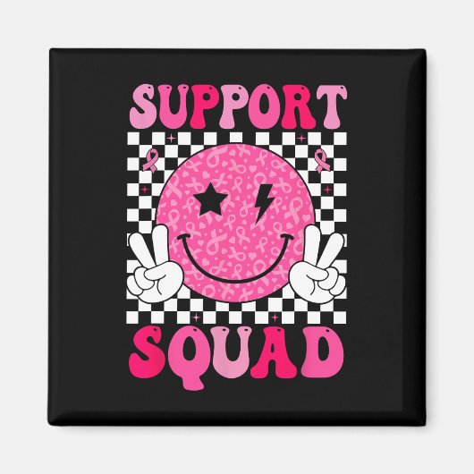 Support Squad Roze Lint Glimlach Gezicht Borstkank Magneet (Voorkant)