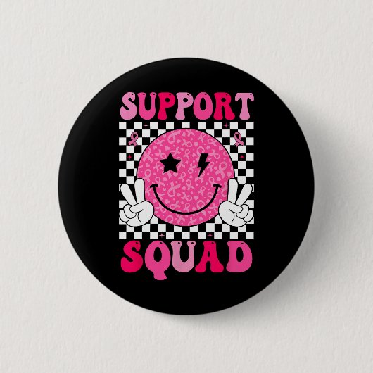 Support Squad Roze Lint Glimlach Gezicht Borstkank Ronde Button 5,7 Cm (Voorkant)
