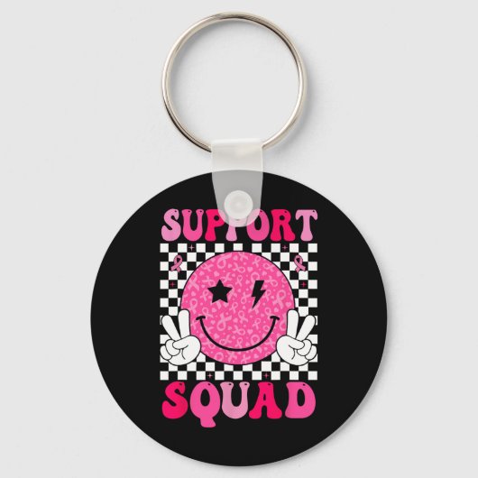 Support Squad Roze Lint Glimlach Gezicht Borstkank Sleutelhanger (Voorkant)