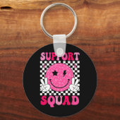 Support Squad Roze Lint Glimlach Gezicht Borstkank Sleutelhanger (Voorkant)