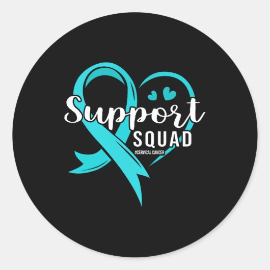 Support Squad Schattige Hart Cervicale Kanker Bewu Ronde Sticker (Voorkant)
