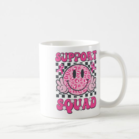 Support Squad Smile Face Pink Borstkanker Aware Koffiemok (Rechts)