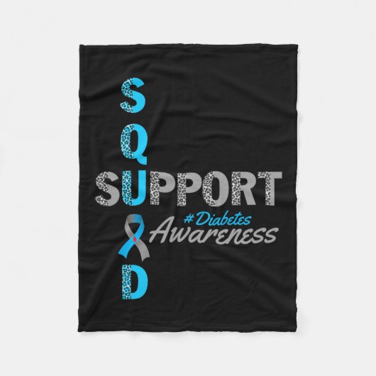 Support Squad T1d T2d Diabetes Grijs Blauw Lint Fleece Deken (Voorkant)