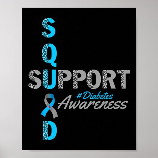 Support Squad T1d T2d Diabetes Grijs Blauw Lint Poster (Voorkant)