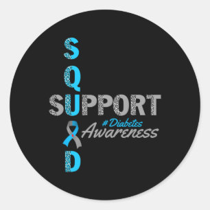 Support Squad T1d T2d Diabetes Grijs Blauw Lint Ronde Sticker