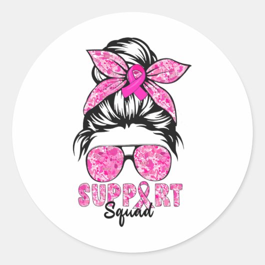 Support Squad Team Breast Cancer Awareness Warrior Ronde Sticker (Voorkant)