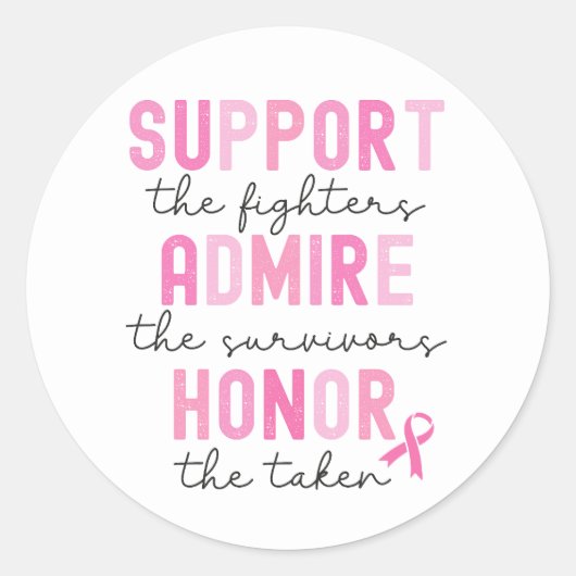 Support The Fighters Breast Cancer Pink Ribbon Ronde Sticker (Voorkant)
