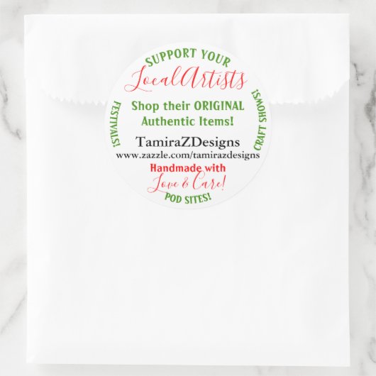 Support voor lokale artistieke bedrijven ronde sticker (Tas)