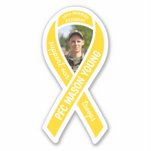 Support voor onze Troops Yellow Ribbon Foto & Name Sticker (Voorkant)