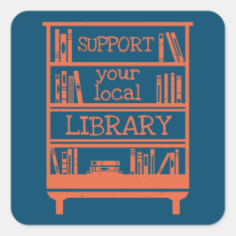 Support voor uw lokale bibliotheek - Boekomslag Vierkante Sticker