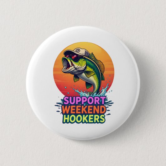 Support Weekend S – Funny Vissen Cartoon Design S Ronde Button 5,7 Cm (Voorkant)