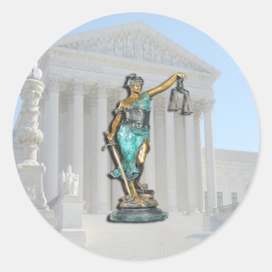 SUPREME-CT-LADY-JUSTITIE RONDE STICKER (Voorkant)