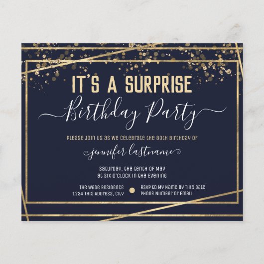 Suprise Birthday Party Budget Uitnodiging (Voorkant)