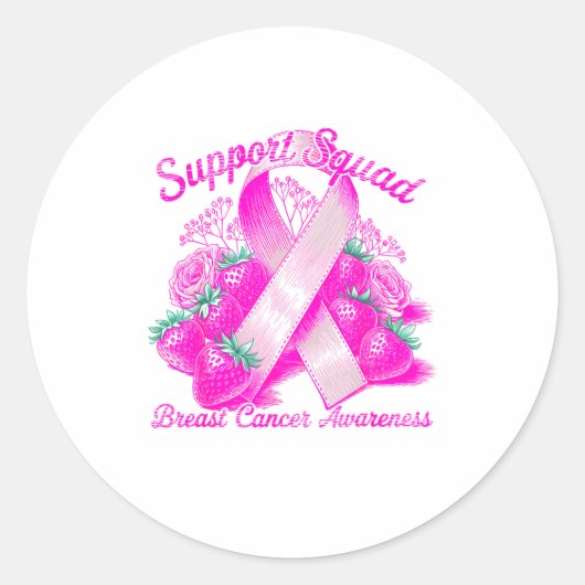 Suprt Squad Breast Cancer Awareness Nk Ribbon Wome Ronde Sticker (Voorkant)