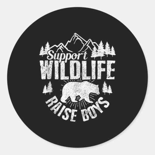 Suprt Wildlife Raise Boys Mom Dad Wild One Funny G Ronde Sticker (Voorkant)