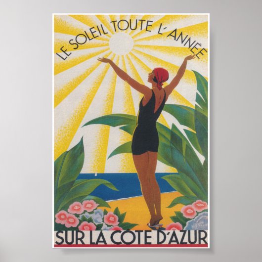 Sur La Cote D'Azur France Vintage Travel Poster (Voorkant)