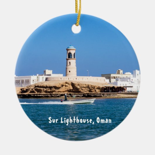 Sur vuurtoren met vissersboot - Sur, Oman Keramisch Ornament (Voorkant)