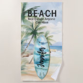 Surboard strand palmbomen naam citaat strandlaken (Voorkant)