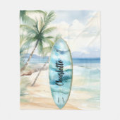 Surboard strand palmbomen naam fleece deken (Voorkant)