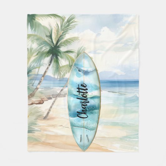Surboard strand palmbomen naam fleece deken (Voorkant)