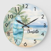Surboard strand palmbomen naam grote klok (Voorkant)