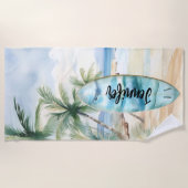 Surboard strand palmbomen naam strandlaken (Voorkant)