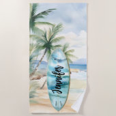 Surboard strand palmbomen naam strandlaken (Voorkant)