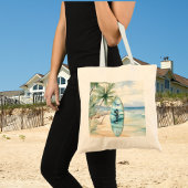 Surboard strand palmbomen naam tote bag