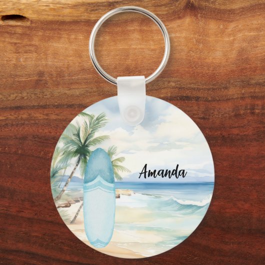Surboard strand palmbomen sleutelhanger (Voorkant)