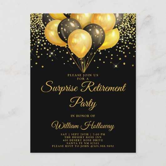 SurEnterprise Retirement Party Gold Black Balloons Briefkaart (Voorkant)