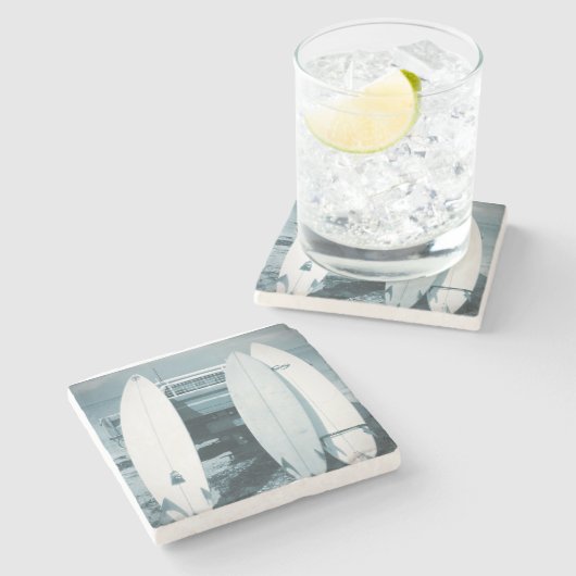 Surf 3 surfplanken met blauw surfplank stenen onderzetter (Zijkant)